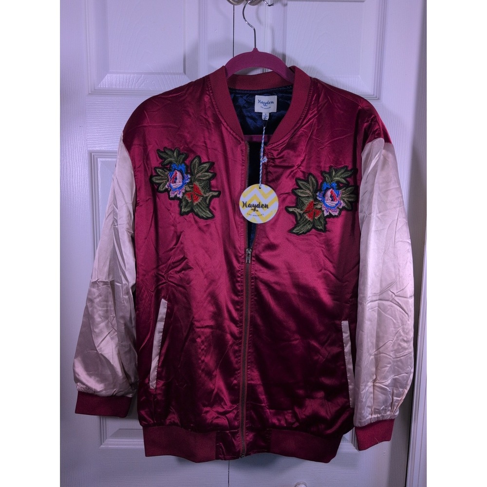 Hayden Los Angeles Embroidered Satin Bomber Jacket - Size S New